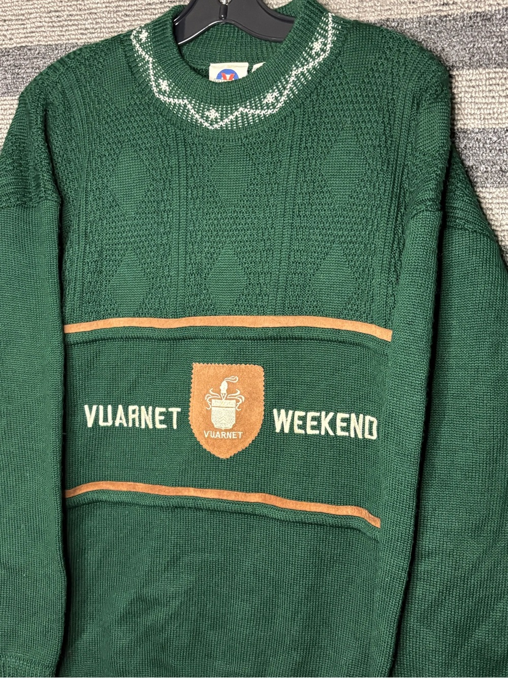 Vintage 80’s Vuarnet France Weekend Green Crewneck Wool Ski Sweater Men’s Large - Picture 2 of 5